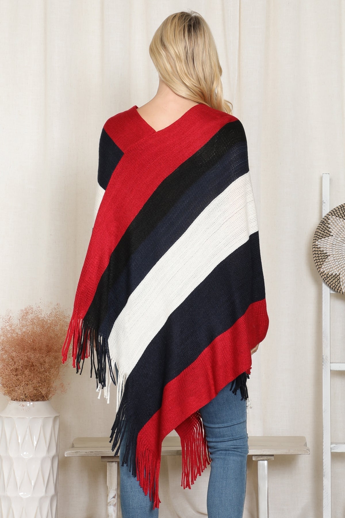 Poncho Color Block Fringe
