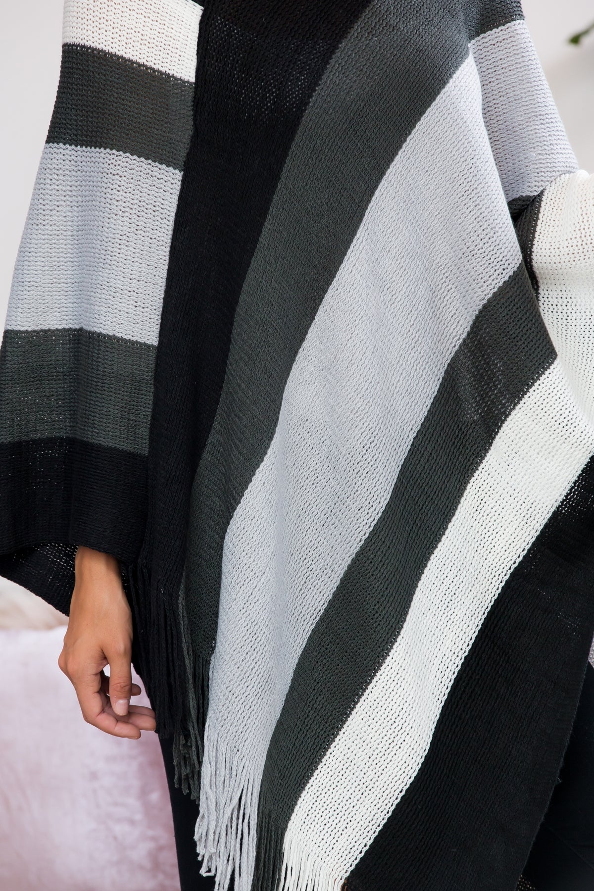 Poncho Color Block Fringe