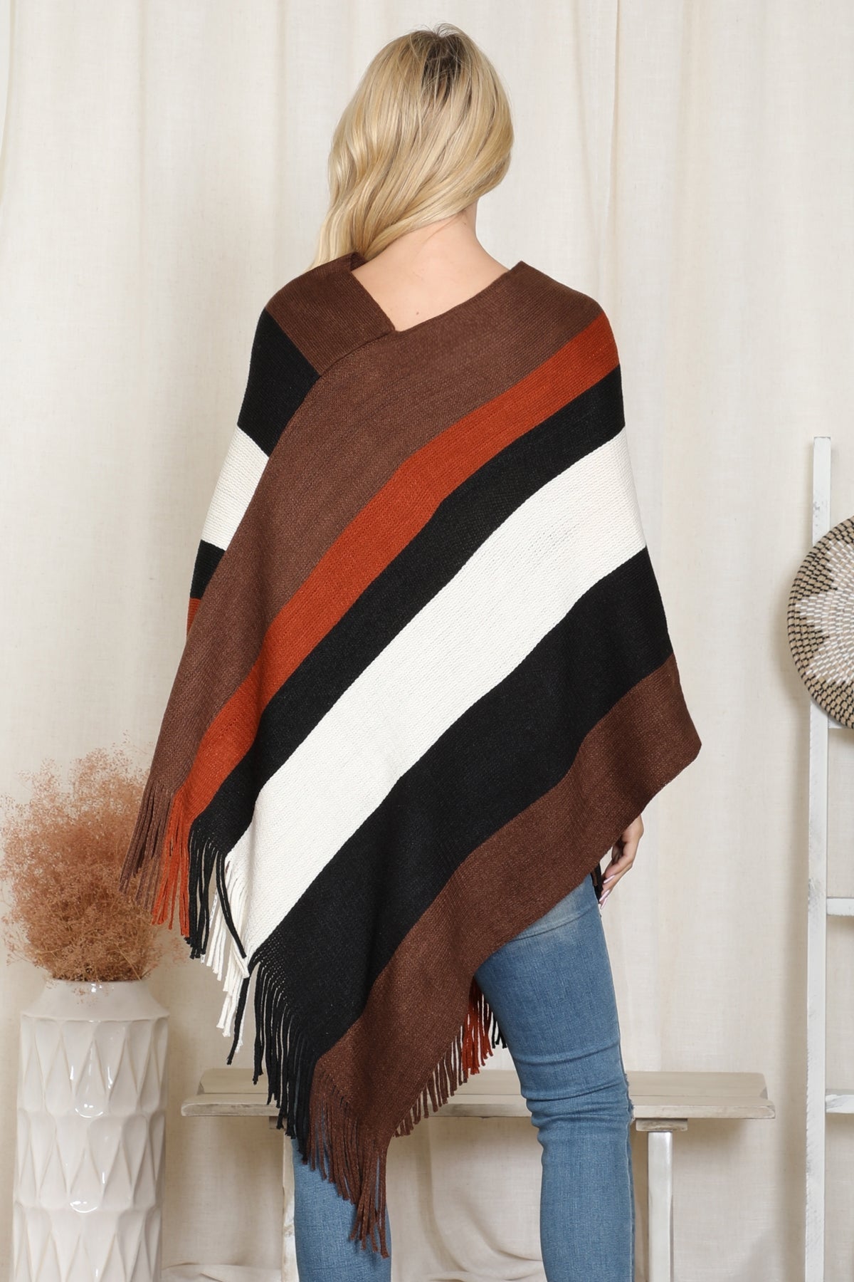 Poncho Color Block Fringe