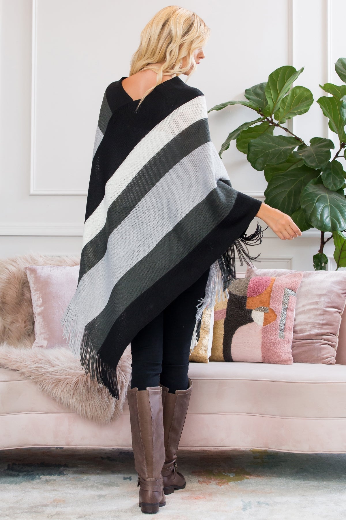 Poncho Color Block Fringe