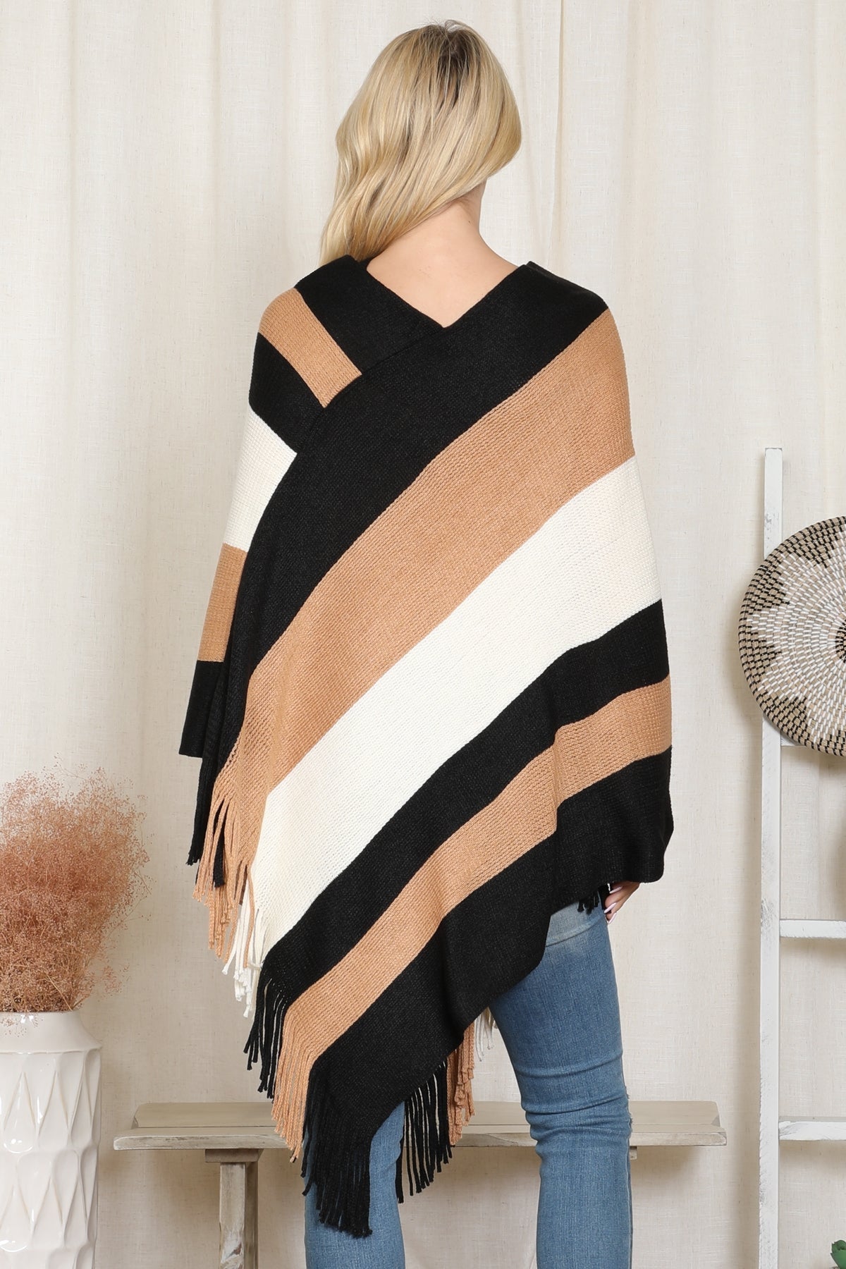 Poncho Color Block Fringe